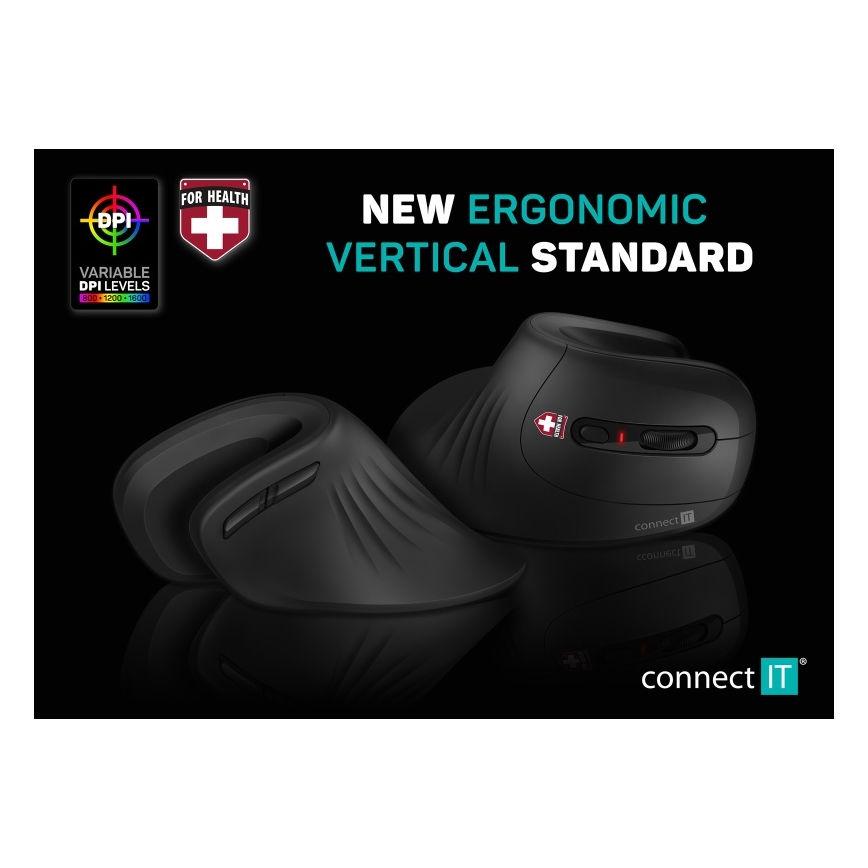 CONNECT IT CMO-2900-BK - Ergonomski bežični miš 800/1200/1600 DPI 1xAA crna