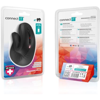 CONNECT IT CMO-2900-BK - Ergonomski bežični miš 800/1200/1600 DPI 1xAA crna