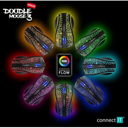 CONNECT IT CMO-3530-DD - LED RGB Bežični punjivi gaming miš 800/1200/1600/2400/4800 DPI 600 mAh crna
