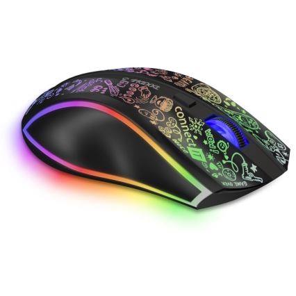 CONNECT IT CMO-3530-DD - LED RGB Bežični punjivi gaming miš 800/1200/1600/2400/4800 DPI 600 mAh crna