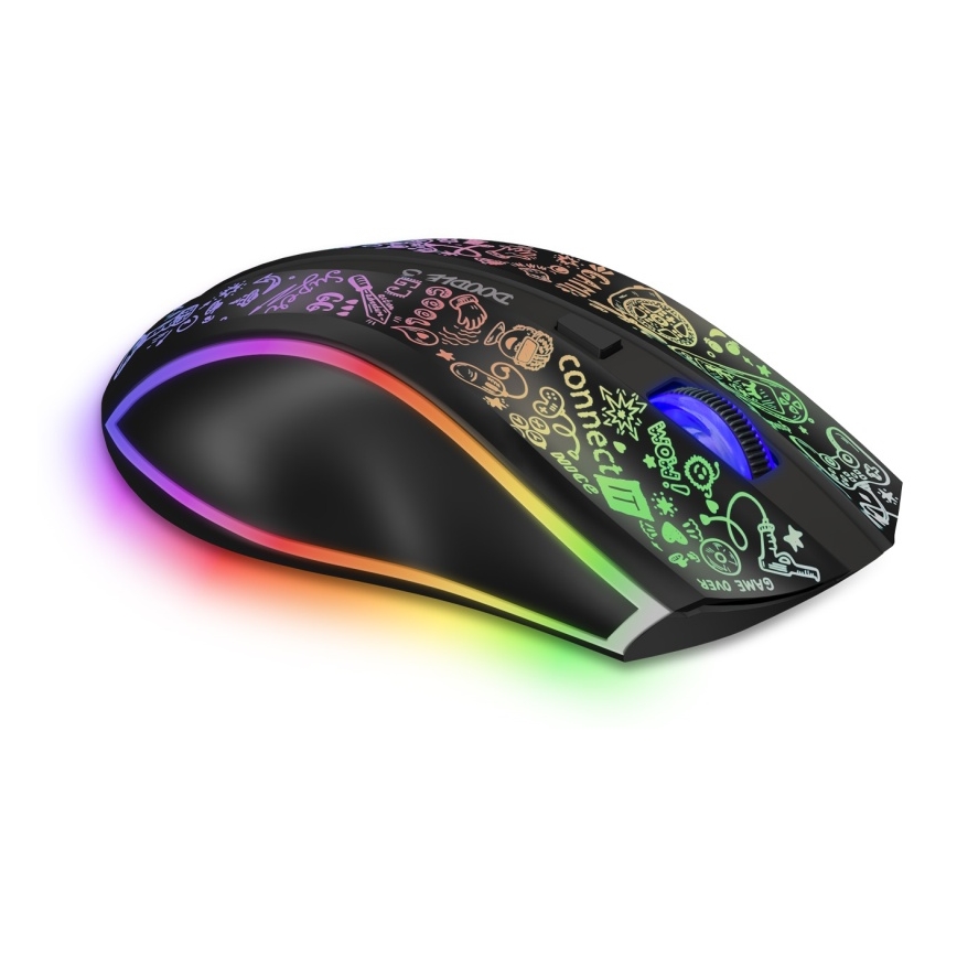 CONNECT IT CMO-3530-DD - LED RGB Bežični punjivi gaming miš 800/1200/1600/2400/4800 DPI 600 mAh crna