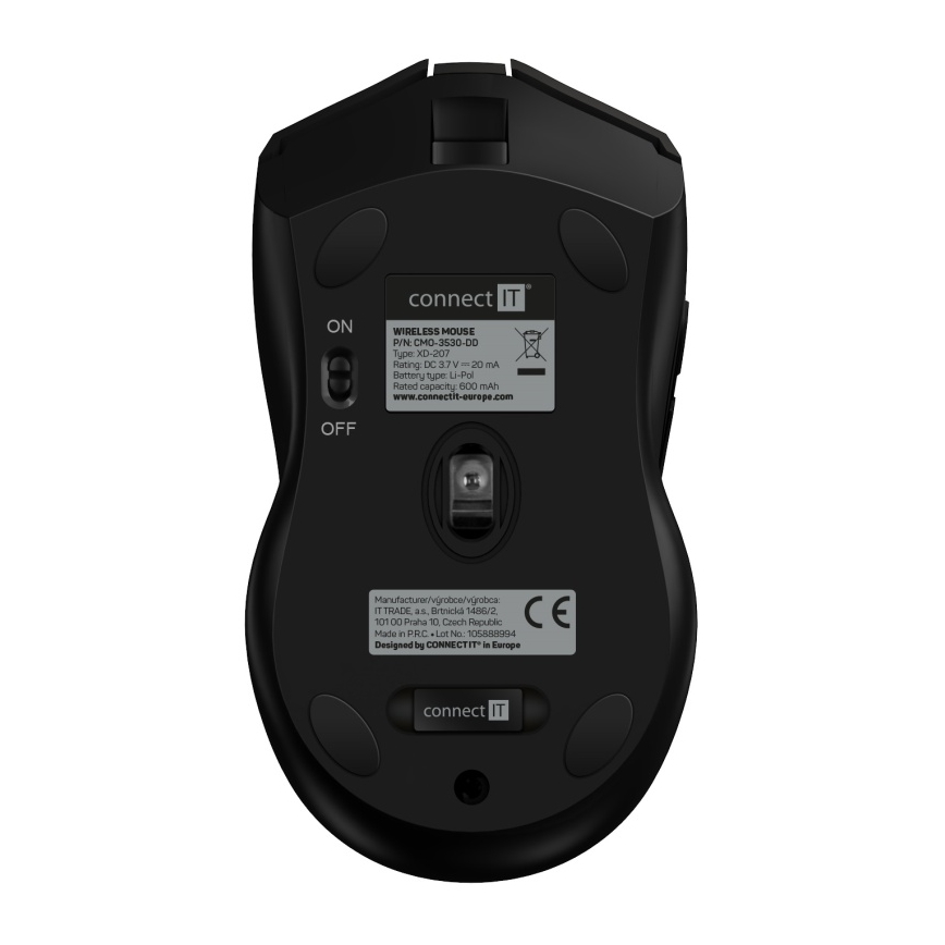 CONNECT IT CMO-3530-DD - LED RGB Bežični punjivi gaming miš 800/1200/1600/2400/4800 DPI 600 mAh crna