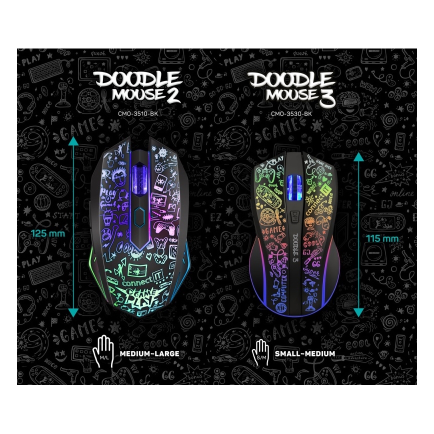 CONNECT IT CMO-3530-DD - LED RGB Bežični punjivi gaming miš 800/1200/1600/2400/4800 DPI 600 mAh crna