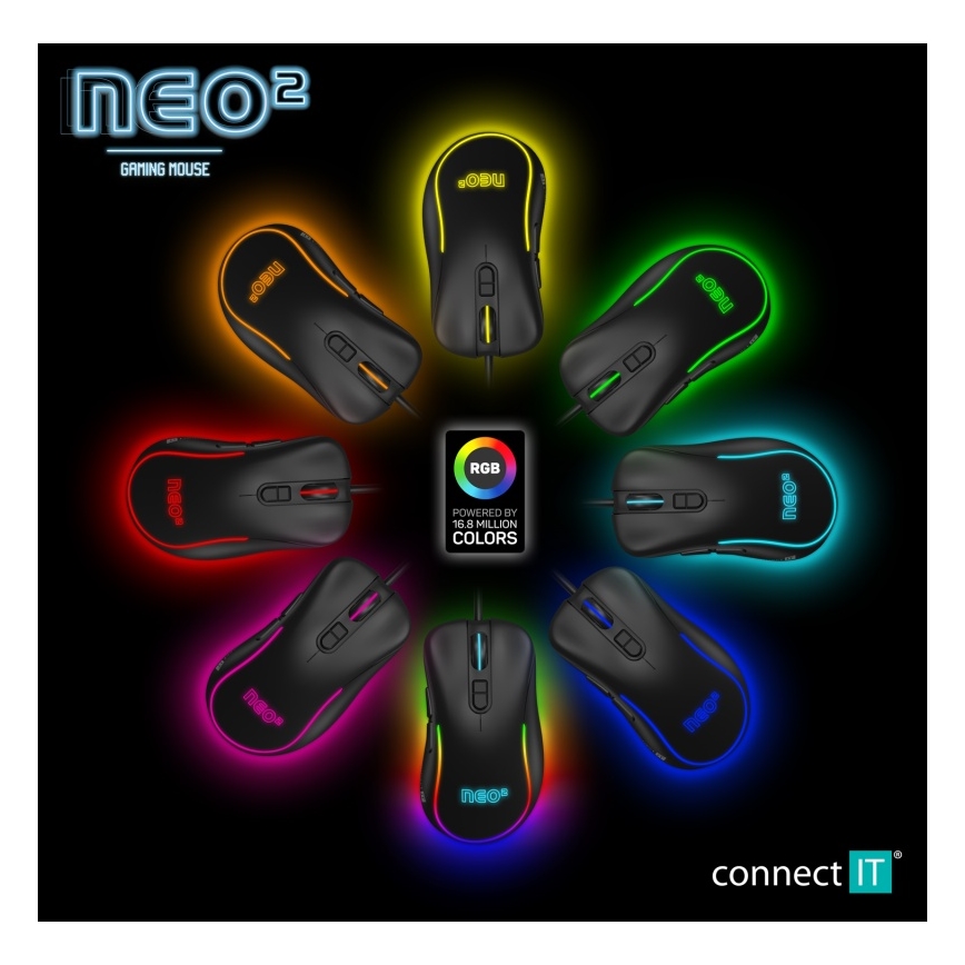 CONNECT IT CMO-3589-BK - LED RGB Žičani gaming miš 200-7200 DPI crna