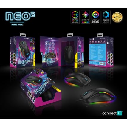 CONNECT IT CMO-3589-BK - LED RGB Žičani gaming miš 200-7200 DPI crna