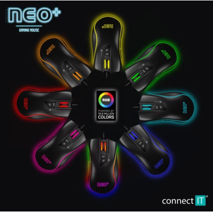 CONNECT IT CMO-3591-BK - LED RGB Žičani gaming miš 500-7200 DPI crna
