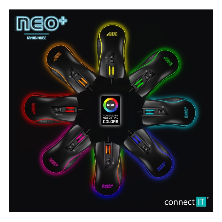 CONNECT IT CMO-3591-BK - LED RGB Žičani gaming miš 500-7200 DPI crna