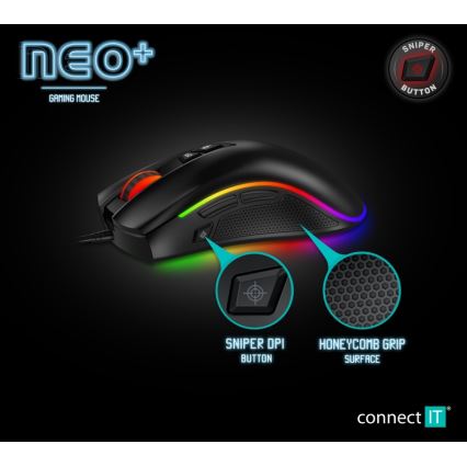 CONNECT IT CMO-3591-BK - LED RGB Žičani gaming miš 500-7200 DPI crna