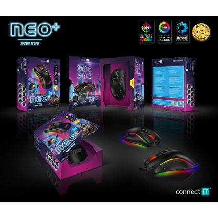 CONNECT IT CMO-3591-BK - LED RGB Žičani gaming miš 500-7200 DPI crna