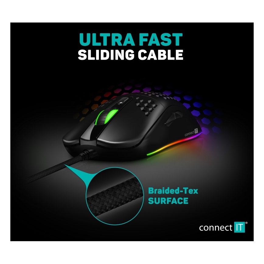 CONNECT IT CMO-5511-BK - LED RGB Žičani gaming miš 200-12800 DPI crna