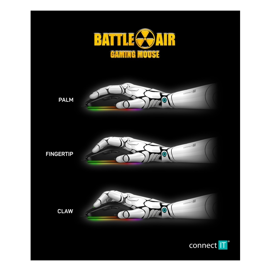 CONNECT IT CMO-5511-BK - LED RGB Žičani gaming miš 200-12800 DPI crna
