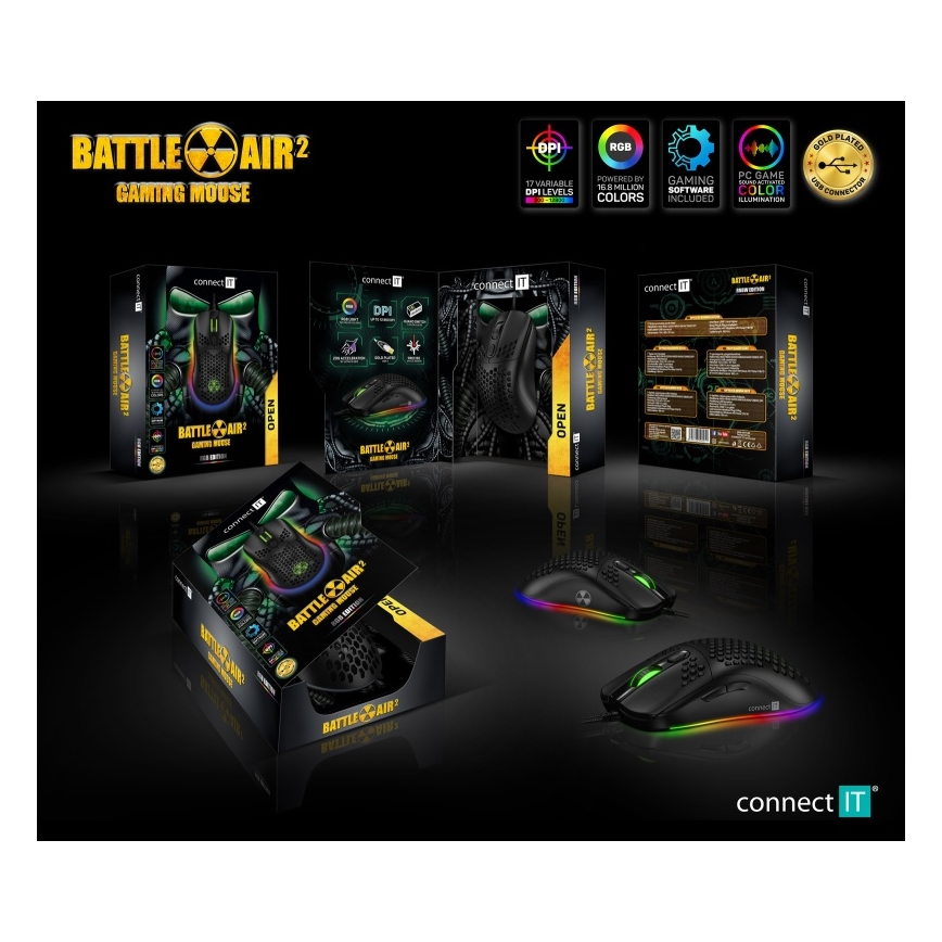 CONNECT IT CMO-5511-BK - LED RGB Žičani gaming miš 200-12800 DPI crna