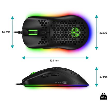 CONNECT IT CMO-5511-BK - LED RGB Žičani gaming miš 200-12800 DPI crna