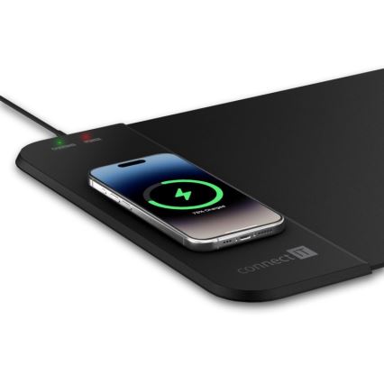 CONNECT IT CMP-2500-LG - Podloga za tipkovnicu i miš s Qi bežičnim punjenjem 80x30 cm crna