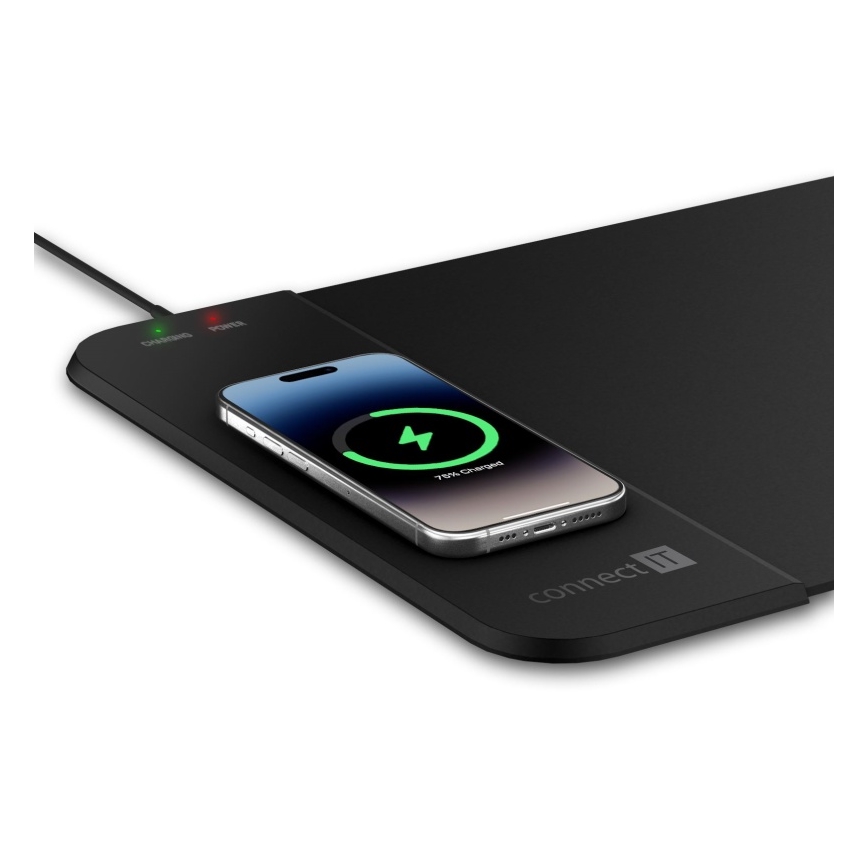 CONNECT IT CMP-2500-LG - Podloga za tipkovnicu i miš s Qi bežičnim punjenjem 80x30 cm crna