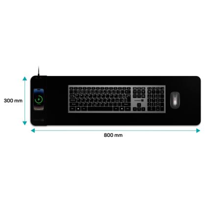 CONNECT IT CMP-2500-LG - Podloga za tipkovnicu i miš s Qi bežičnim punjenjem 80x30 cm crna