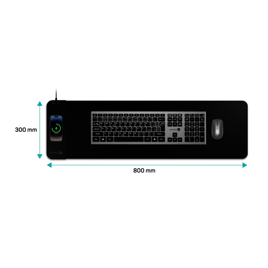 CONNECT IT CMP-2500-LG - Podloga za tipkovnicu i miš s Qi bežičnim punjenjem 80x30 cm crna