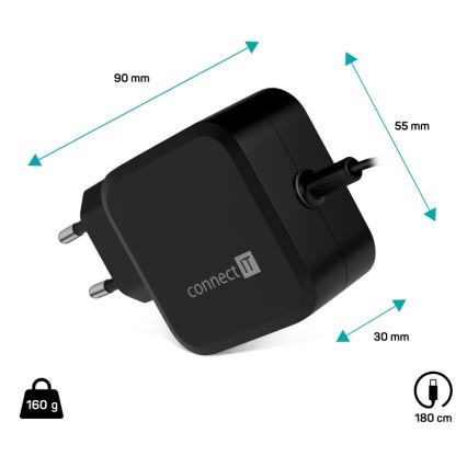 CONNECT IT CNP-1660-BK - Univerzalni napajajući adapter za prijenosna računala USB-C 67W