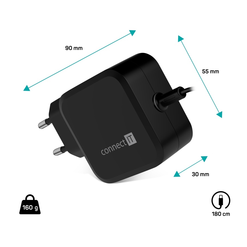 CONNECT IT CNP-1660-BK - Univerzalni napajajući adapter za prijenosna računala USB-C 67W