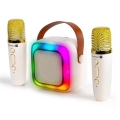 CONNECT IT CSP-1010-BG - LED RGB zvučnik s 2 bežična mikrofona, 5W/1200 mAh + 2x 400 mAh, krem/zlatna