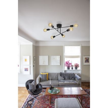 Cottex - Stropni luster BATON 6xE27/60W/230V crni