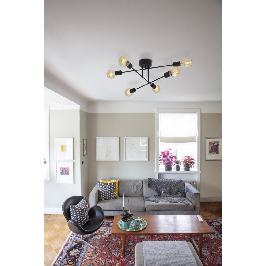 Cottex - Stropni luster BATON 6xE27/60W/230V crni