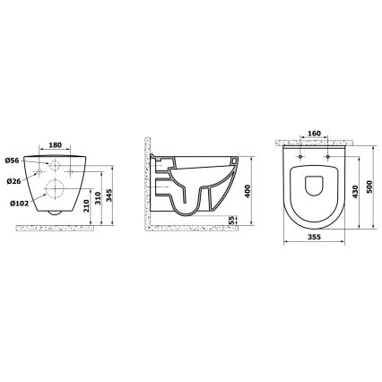 Creavit - Zidna WC školjka PAULA keramika/bijela