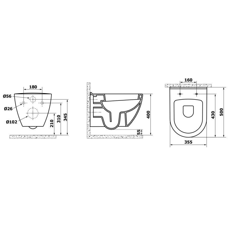 Creavit - Zidna WC školjka PAULA keramika/bijela