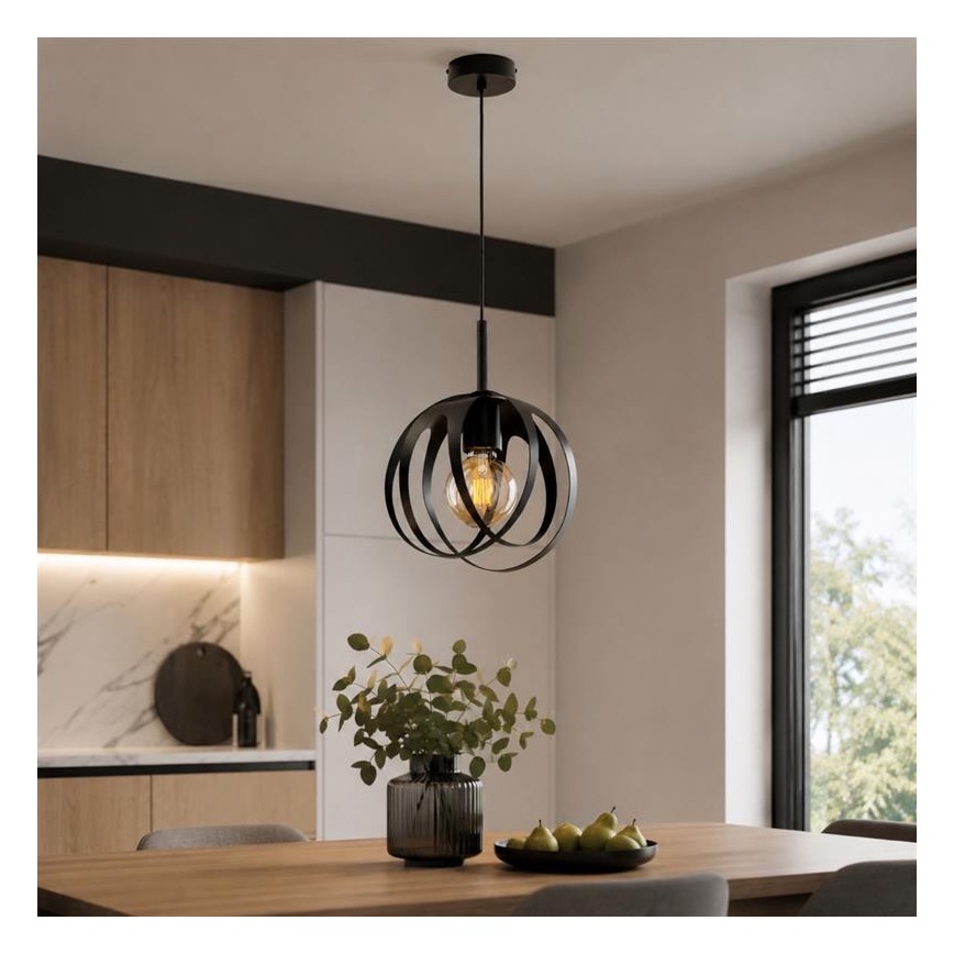 Crni luster na kabelu ASANI 1xE27/15W/230V