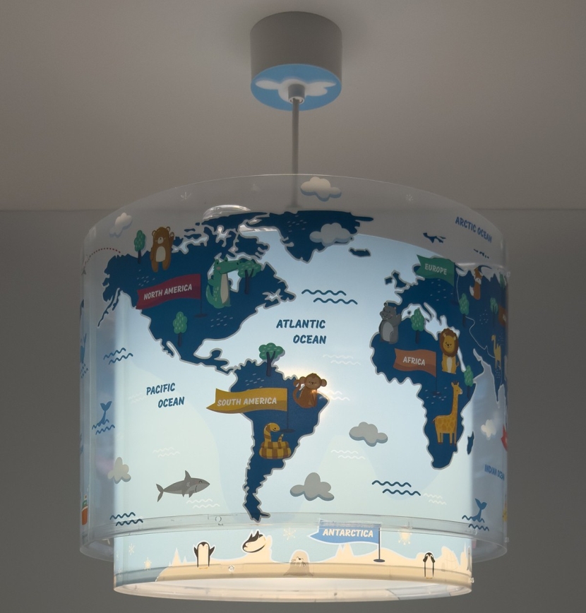 Dalber 40672 - Dječji luster WORLD 1xE27/15W/230V plave boje