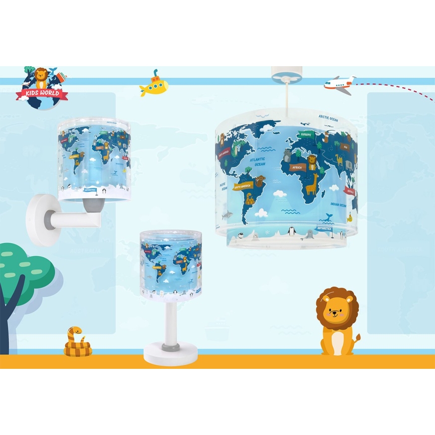 Dalber 40679 - Dječja zidna svjetiljka WORLD 1xE27/15W/230V plava