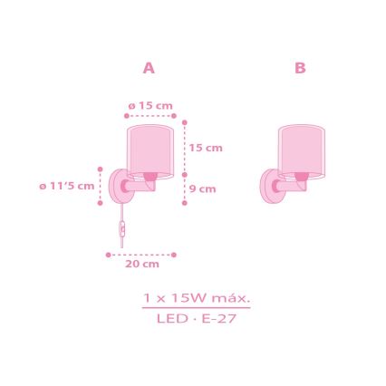 Dalber 41259 - Dječja zidna svjetiljka HELLO KITTY&FRIENDS 1xE27/15W/230V ružičasta