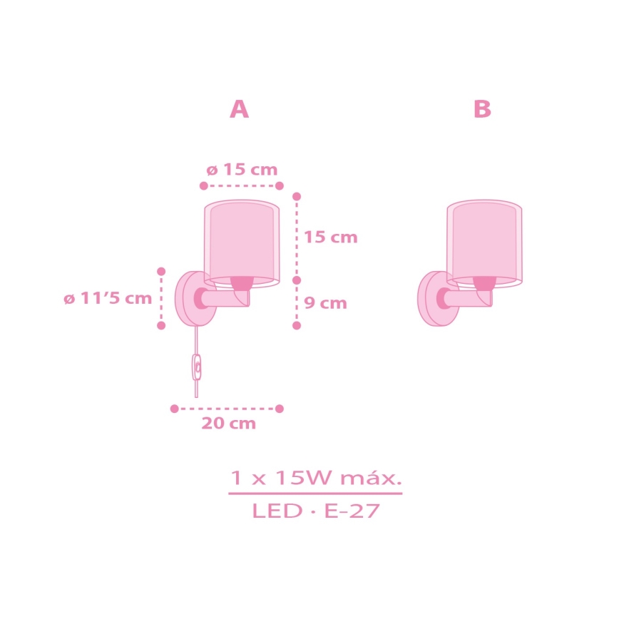 Dalber 41259 - Dječja zidna svjetiljka HELLO KITTY&FRIENDS 1xE27/15W/230V ružičasta