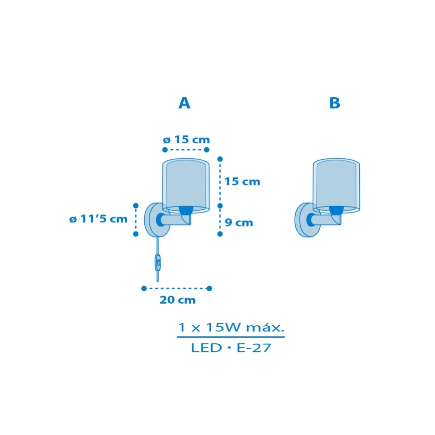 Dalber 41579T - Dječja zidna svjetiljka BABY TEDDY 1xE27/15W/230V plava