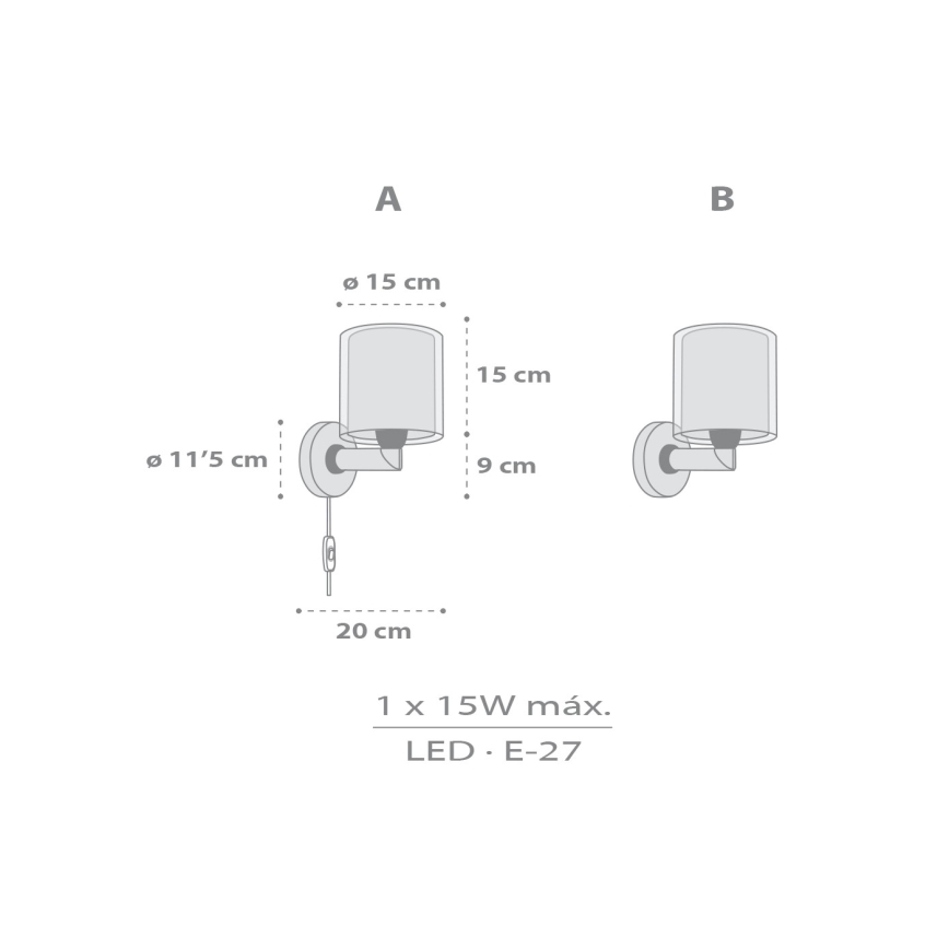 Dalber 41769E - Dječja zidna svjetiljka KAWAII FRIENDS 1xE27/15W/230V siva