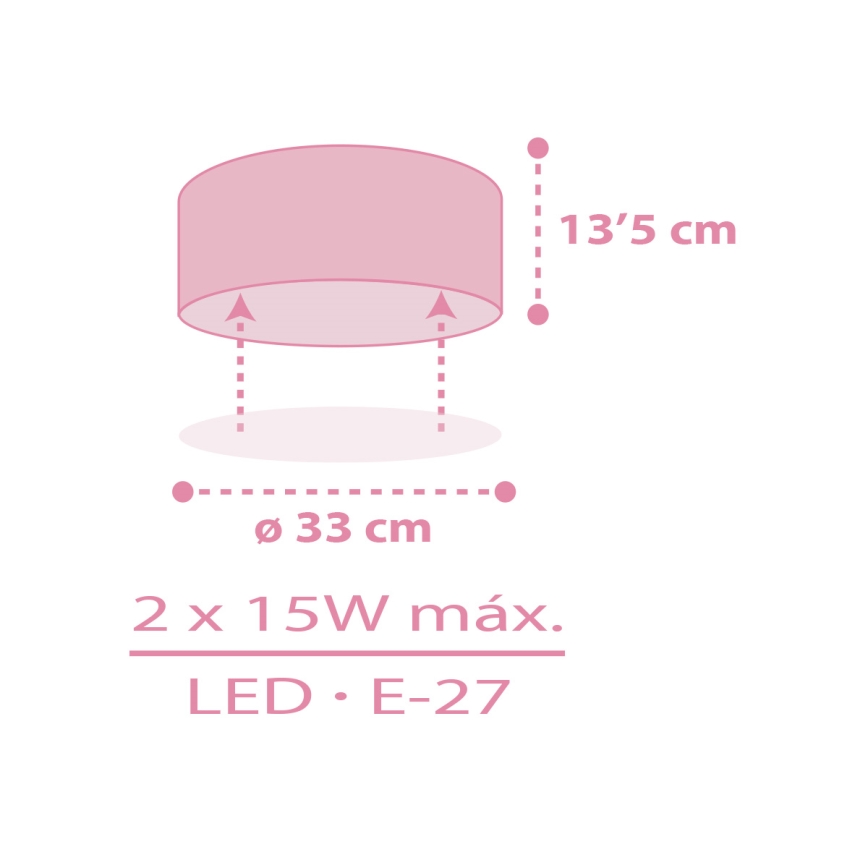Dalber 42006S - Dječja stropna svjetiljka COLOR LIGHT 2xE27/15W/230V ružičasta