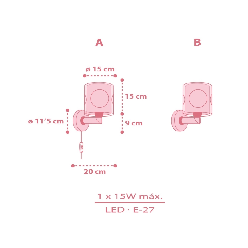 Dalber 60919 - Dječja zidna svjetiljka PRINCESS DANCE 1xE27/15W/230V ružičasta