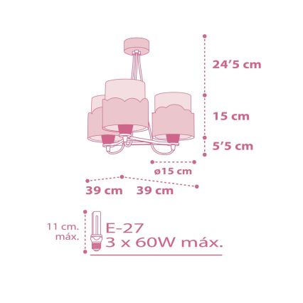 Dalber 61237S - Dječji luster MOON 3xE27/60W/230V
