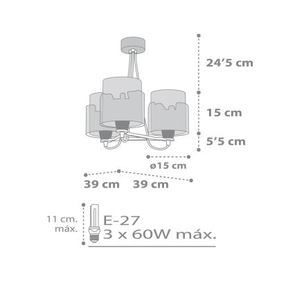 Dalber 61687 - Dječji luster BABY TRAVEL 3xE27/60W/230V