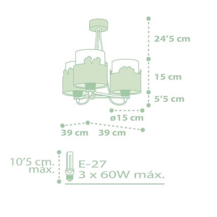 Dalber 61717H - Dječji luster SWEET LOVE 3xE27/60W/230V zelena