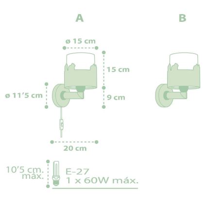 Dalber 61719H - Dječja zidna svjetiljka SWEET LOVE 1xE27/60W/230V zelena