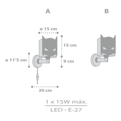 Dalber 61809 - Dječja zidna svjetiljka DARK HERO 1xE27/15W/230V