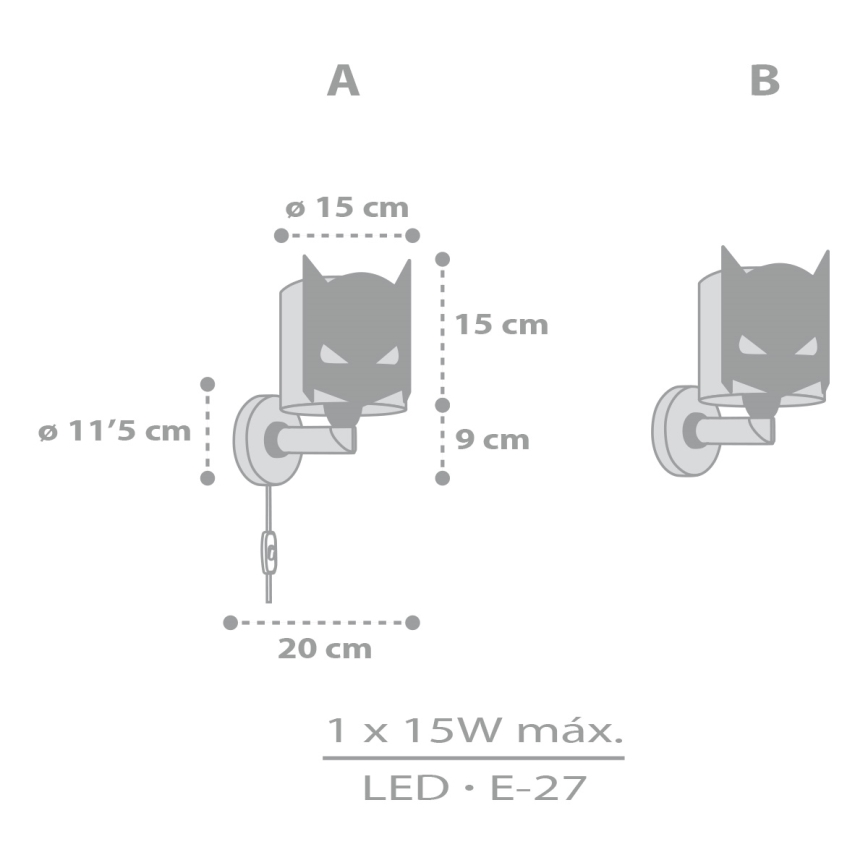 Dalber 61809 - Dječja zidna svjetiljka DARK HERO 1xE27/15W/230V