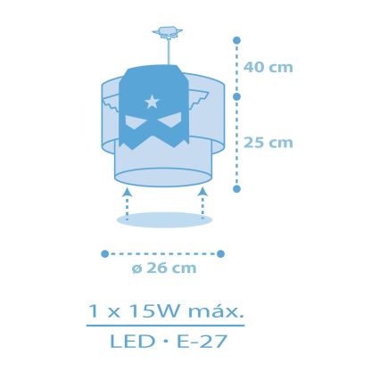 Dalber 61812 - Dječji luster PLAVA HERO 1xE27/15W/230V