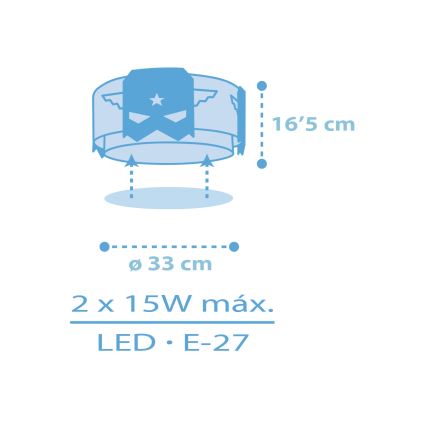 Dalber 61816 - Dječja stropna svjetiljka PLAVA HERO 2xE27/15W/230V
