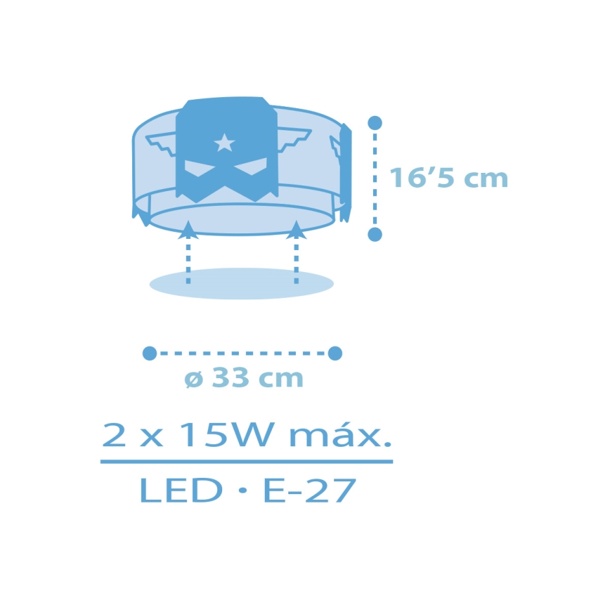 Dalber 61816 - Dječja stropna svjetiljka PLAVA HERO 2xE27/15W/230V