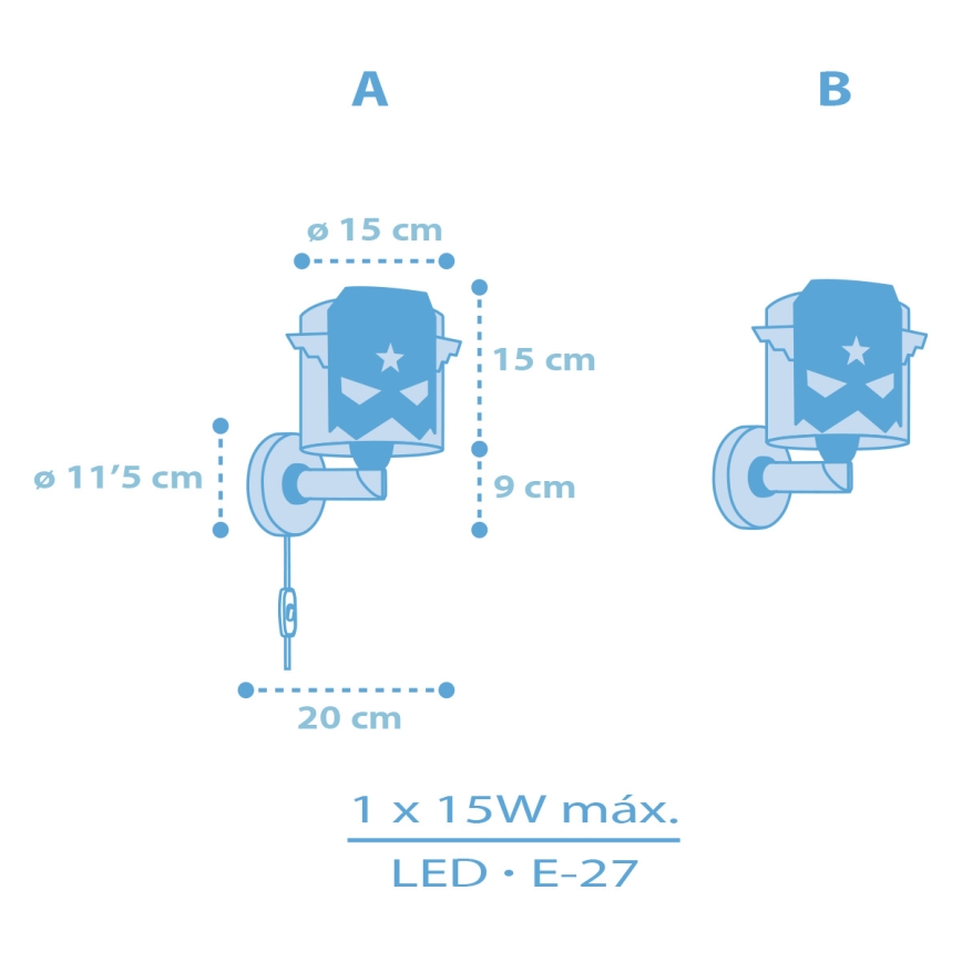 Dalber 61819 - Dječja zidna svjetiljka PLAVA HERO 1xE27/15W/230V
