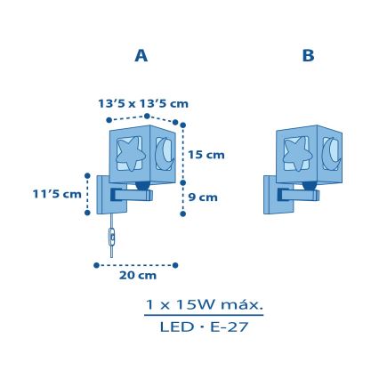 Dalber 63239T - Dječja zidna svjetiljka MOONLIGHT 1xE27/15W/230V plava