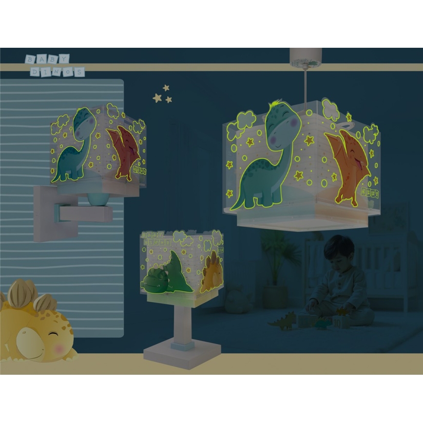 Dalber 63459 - Dječja zidna svjetiljka BABY DINOS 1xE27/15W/230V u veselom višebojnom dizajnu