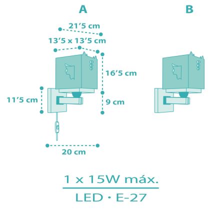 Dalber 64389 - Dječja zidna svjetiljka LITTLE DRAGON 1xE27/15W/230V